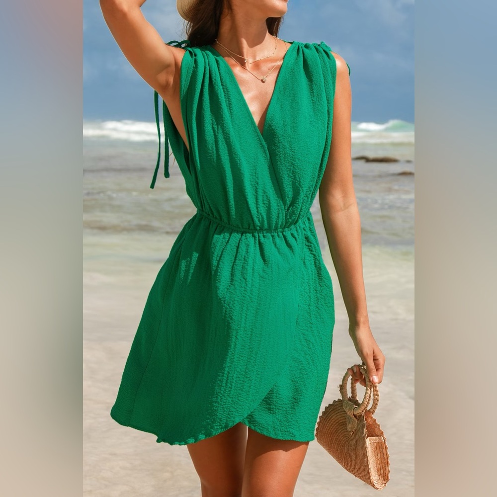 Surplice Neck Tulip Hem Mini Dress